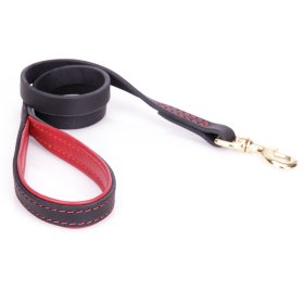 High Quality Genuine Leather Dog Leash with Red Padded Handle for Daily Use (image for) High Quality Genuine Leather Dog Leash with Red Padded Handle for Daily Use