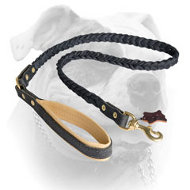 Fancy Plaited Leather Leash For American Bulldog (image for) Fancy Plaited Leather Leash For American Bulldog