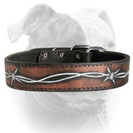 Hand painted by our artists Barbed Wire leather American Bulldog collar (image for) Hand painted by our artists Barbed Wire leather American Bulldog collar