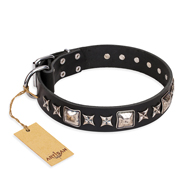 'Space Walk' FDT Artisan Black Leather American Bulldog Collar with Gorgeous Adornments (image for) 'Space Walk' FDT Artisan Black Leather American Bulldog Collar with Gorgeous Adornments