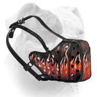 Handcrafted Leather Muzzle Decorated With Flame Forks Painting (image for) Handcrafted Leather Muzzle Decorated With Flame Forks Painting