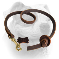 Leather Obedience Dog Leash with Pull Tab 2 foot for American Bulldog (image for) Leather Obedience Dog Leash with Pull Tab 2 foot for American Bulldog