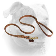 Latigo Braided oily Leather Waist Lead for American Bulldog (image for) Latigo Braided oily Leather Waist Lead for American Bulldog