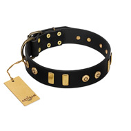 "Rare Dog" FDT Artisan Black Leather American Bulldog Collar with Old Bronze-like Dotted Studs and Tiles (image for) "Rare Dog" FDT Artisan Black Leather American Bulldog Collar with Old Bronze-like Dotted Studs and Tiles
