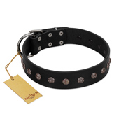 "Flower Rhapsody" FDT Artisan Premium Quaulity Black Leather American Bulldog Collar (image for) "Flower Rhapsody" FDT Artisan Premium Quaulity Black Leather American Bulldog Collar