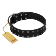 "Dark Night" Handmade FDT Artisan Black Leather Dog Collar with Silver-Like Studs (image for) "Dark Night" Handmade FDT Artisan Black Leather Dog Collar with Silver-Like Studs