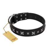 "Polar Lights" Designer FDT Artisan Black Leather American Bulldog Collar with Silver-Like Studs (image for) "Polar Lights" Designer FDT Artisan Black Leather American Bulldog Collar with Silver-Like Studs