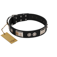 "Grand Wear" FDT Artisan Black Leather American Bulldog Collar with Shining Plates and Spiked Studs (image for) "Grand Wear" FDT Artisan Black Leather American Bulldog Collar with Shining Plates and Spiked Studs