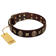 "Captain Hook" FDT Artisan Brown Leather American Bulldog Collar with Stars and Skulls (image for) "Captain Hook" FDT Artisan Brown Leather American Bulldog Collar with Stars and Skulls
