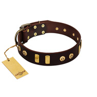 "Lord of Dogs" FDT Artisan Brown Leather American Bulldog Collar with Old Bronze-like Dotted Studs and Tiles (image for) "Lord of Dogs" FDT Artisan Brown Leather American Bulldog Collar with Old Bronze-like Dotted Studs and Tiles