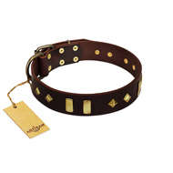 "Blinking Illusion" FDT Artisan Brown Leather American Bulldog Collar with Old Bronze-like Studs and Plates (image for) "Blinking Illusion" FDT Artisan Brown Leather American Bulldog Collar with Old Bronze-like Studs and Plates