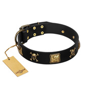 "Welcome on Board" FDT Artisan Black Leather American Bulldog Collar with Skulls and Crossbones Combined with Squares (image for) "Welcome on Board" FDT Artisan Black Leather American Bulldog Collar with Skulls and Crossbones Combined with Squares