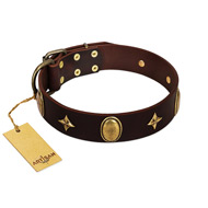 "Victory and Laurels" FDT Artisan Brown Leather American Bulldog Collar with Ovals and Stars (image for) "Victory and Laurels" FDT Artisan Brown Leather American Bulldog Collar with Ovals and Stars