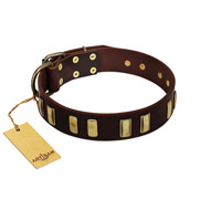 "Peace and Harmony" FDT Artisan Brown Leather American Bulldog Collar with Plates (image for) "Peace and Harmony" FDT Artisan Brown Leather American Bulldog Collar with Plates