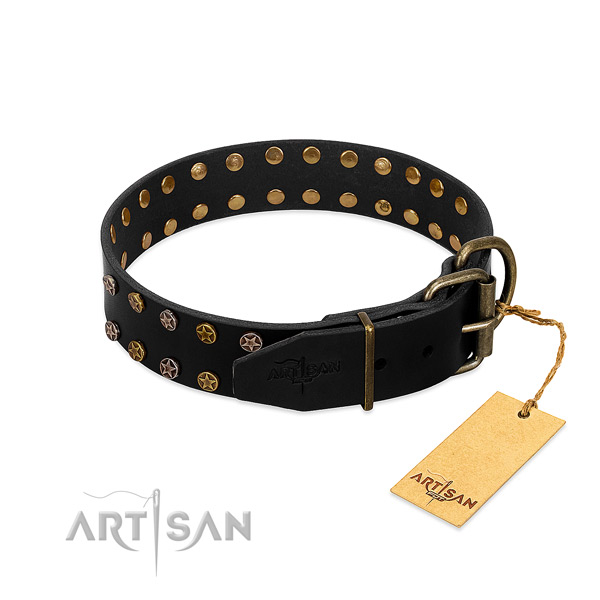Leather collar with inimitable decorations for your doggie