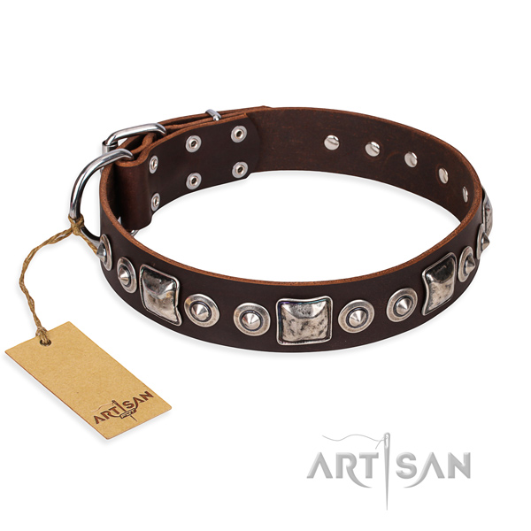 Full grain leather dog collar made of top notch material with rust-proof D-ring
