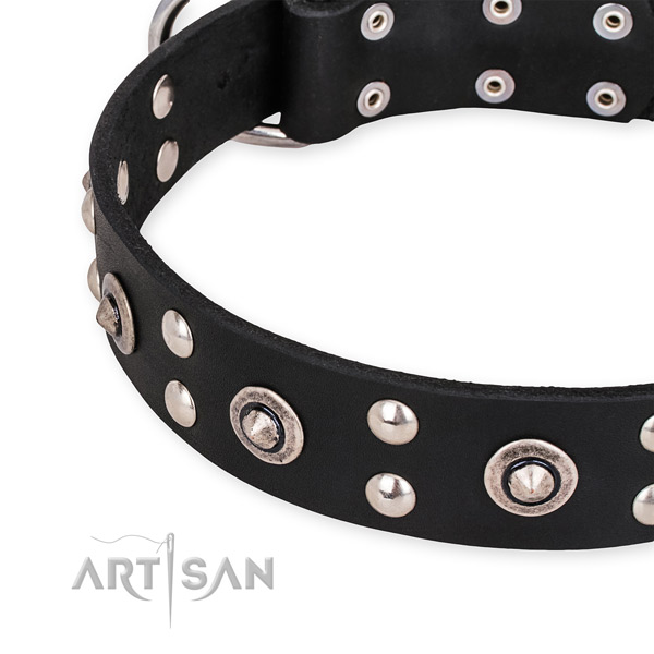 Full grain leather collar with durable D-ring for your impressive dog