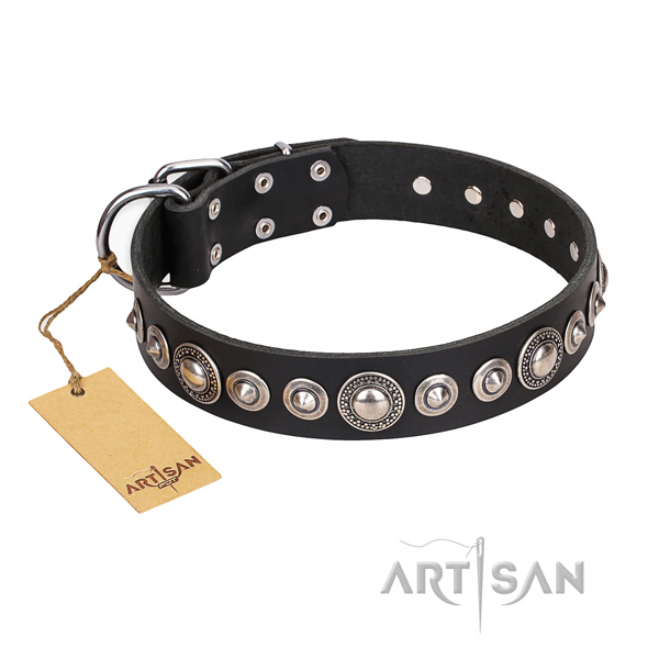 Genuine leather dog collar made of best quality material with strong D-ring