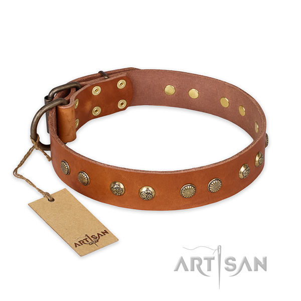 Stunning natural genuine leather dog collar with rust resistant D-ring