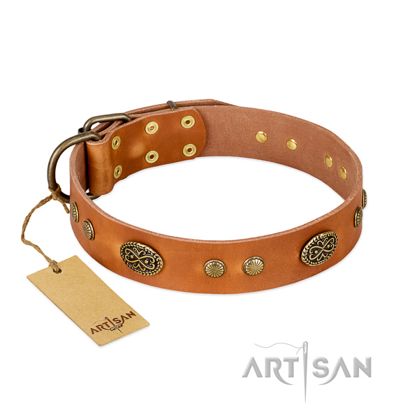 Strong hardware on full grain leather dog collar for your pet