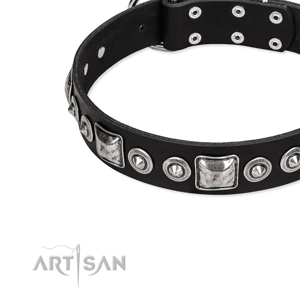 Leather dog collar made of high quality material with embellishments