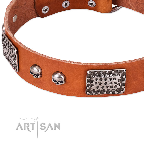Reliable buckle on genuine leather dog collar for your doggie