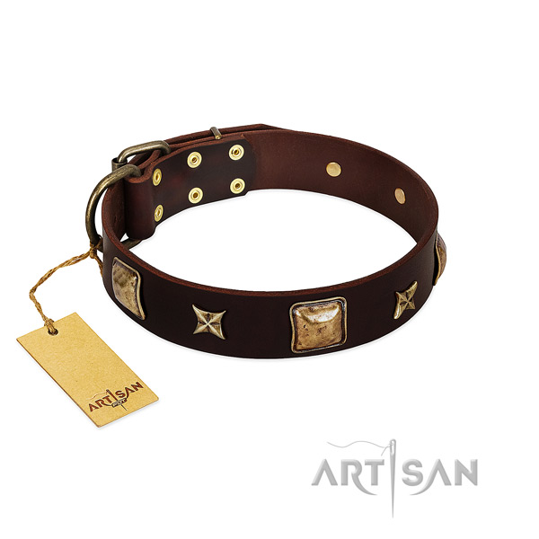 Unique full grain natural leather collar for your dog