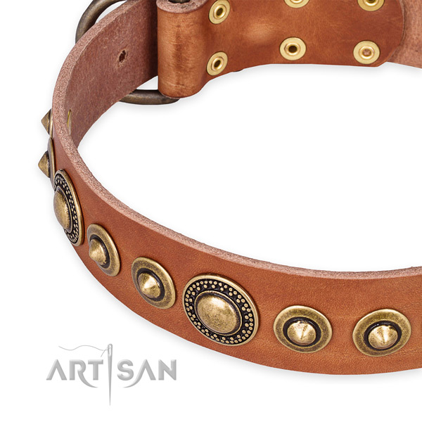 Gentle to touch leather dog collar made for your attractive dog