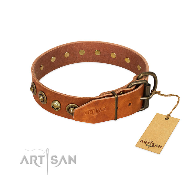 Full grain natural leather collar with significant decorations for your dog