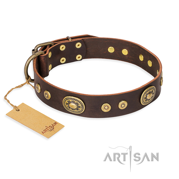 Leather dog collar made of high quality material with rust resistant hardware