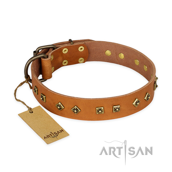 Convenient natural leather dog collar with durable hardware