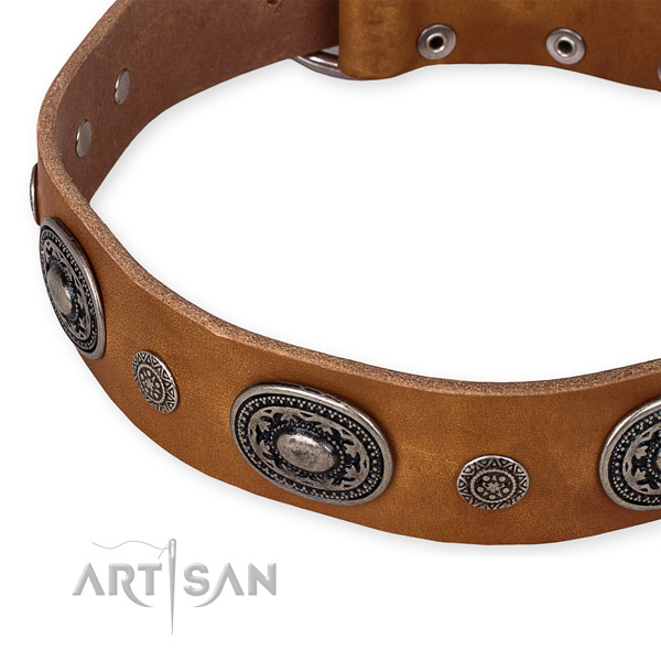 High quality natural genuine leather dog collar handcrafted for your beautiful doggie