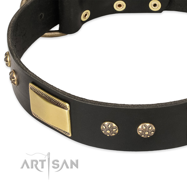 Rust-proof fittings on natural leather dog collar for your canine