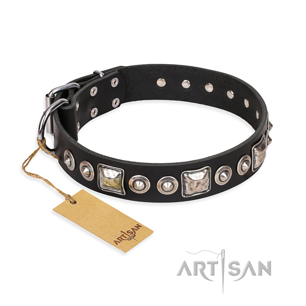 Leather dog collar made of quality material with rust resistant traditional buckle