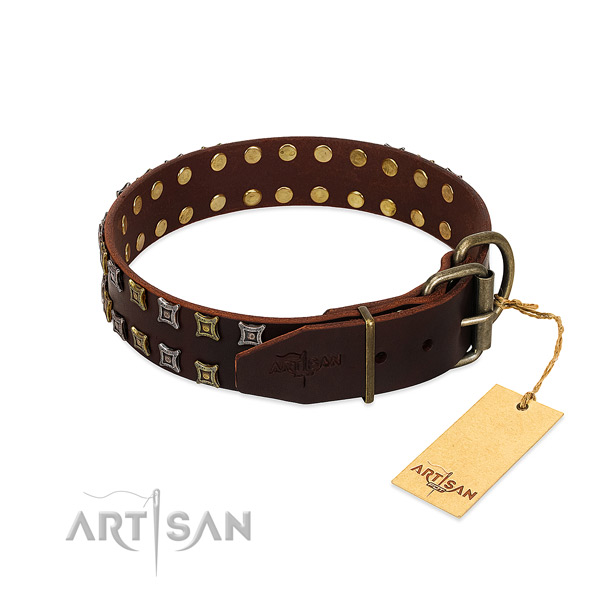 Flexible full grain natural leather dog collar made for your canine