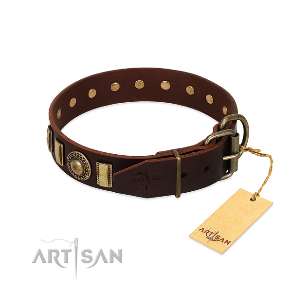 Unique full grain leather dog collar with strong traditional buckle