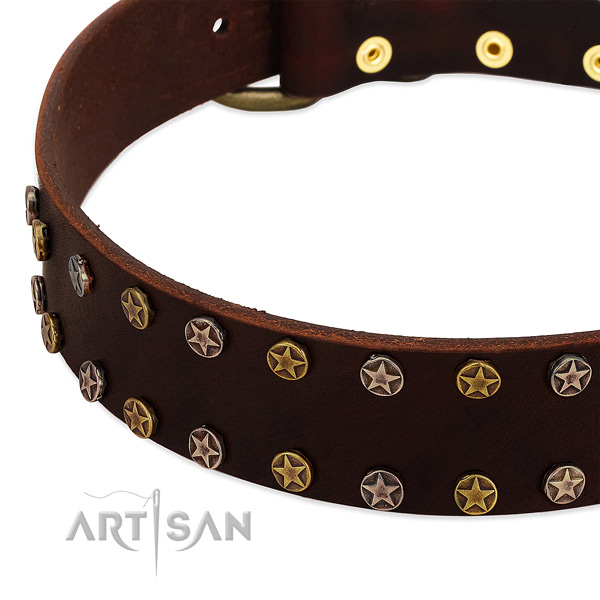 Easy wearing genuine leather dog collar with exquisite studs