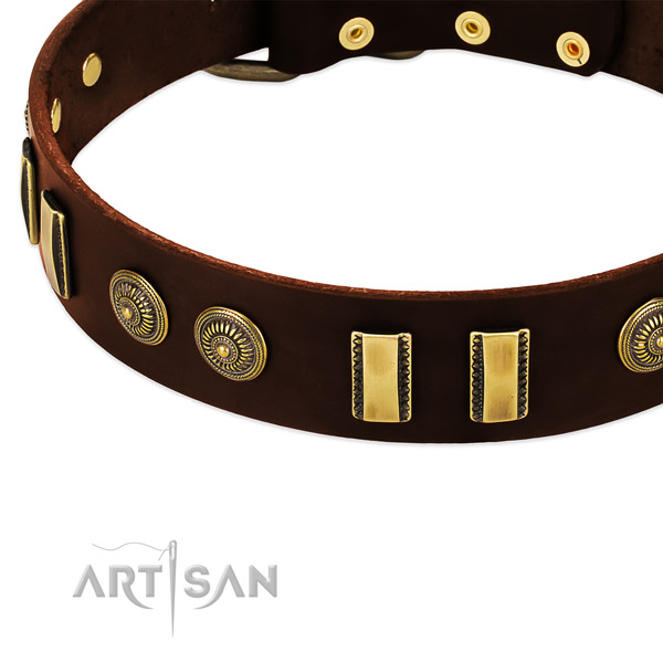 Strong buckle on leather dog collar for your doggie