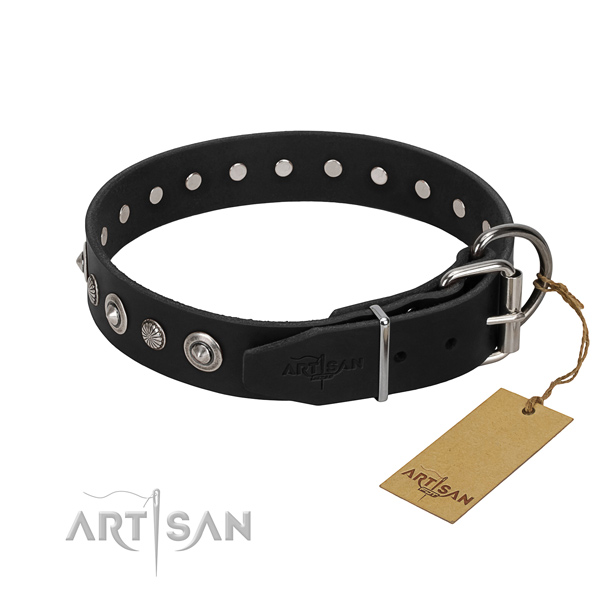Quality full grain genuine leather dog collar with unique embellishments