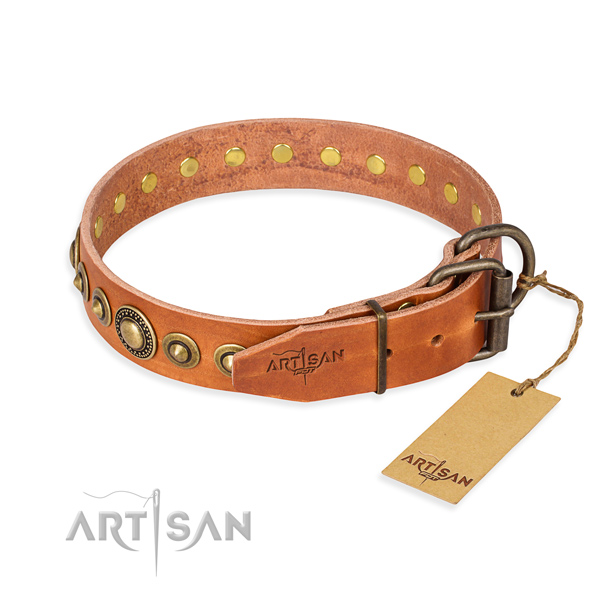 Soft to touch genuine leather dog collar handcrafted for handy use