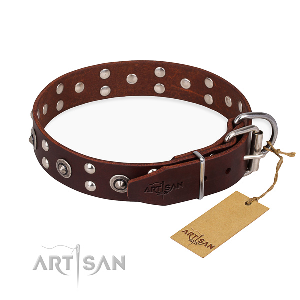 Corrosion resistant D-ring on full grain genuine leather collar for your beautiful pet
