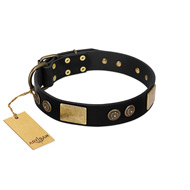 "Chicci-Glam" FDT Artisan Black Leather American Bulldog Collar with Plates and Ornate Studs (image for) "Chicci-Glam" FDT Artisan Black Leather American Bulldog Collar with Plates and Ornate Studs