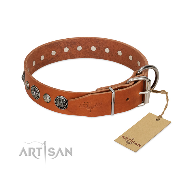 Soft full grain leather dog collar with corrosion proof D-ring