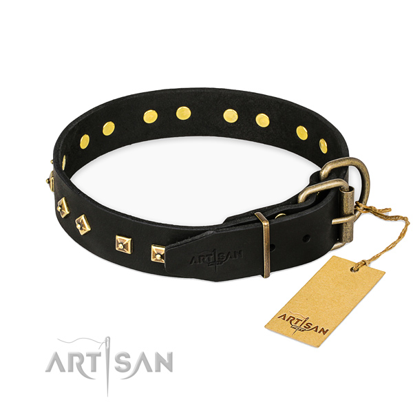 Reliable hardware on genuine leather collar for daily walking your doggie
