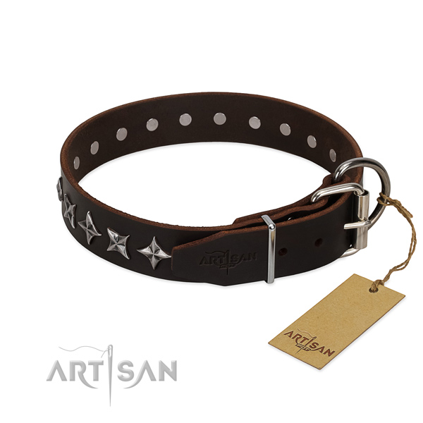 Basic training adorned dog collar of finest quality full grain leather