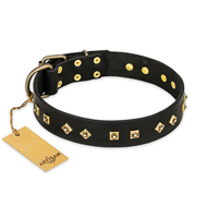 "Rhomb Style" FDT Artisan Decorated Leather American Bulldog Collar with Old Bronze-Plated Studs 1 1/2 inch (40 mm) Wide (image for) "Rhomb Style" FDT Artisan Decorated Leather American Bulldog Collar with Old Bronze-Plated Studs 1 1/2 inch (40 mm) Wide