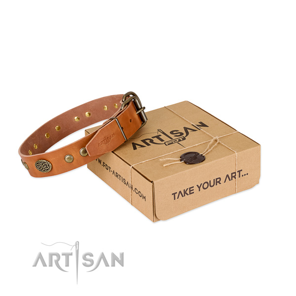 Rust-proof traditional buckle on full grain genuine leather dog collar for your four-legged friend