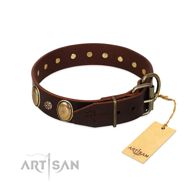 Walking soft to touch natural genuine leather dog collar