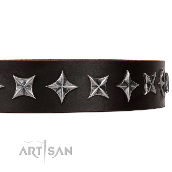 Comfortable wearing decorated dog collar of high quality natural leather