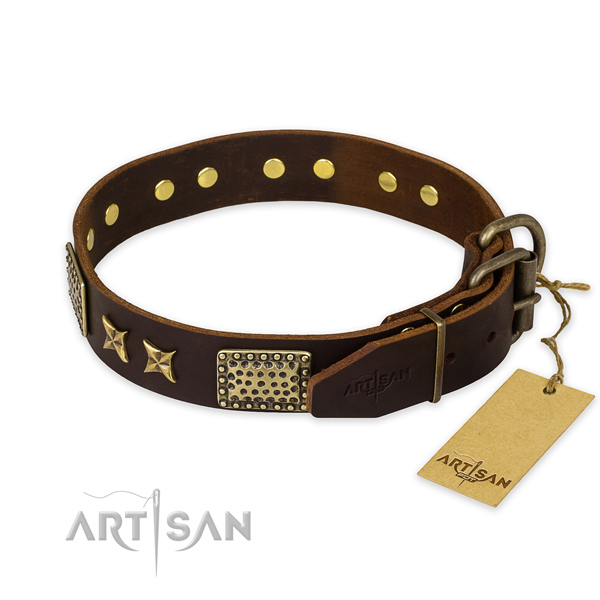Strong buckle on full grain genuine leather collar for your handsome four-legged friend
